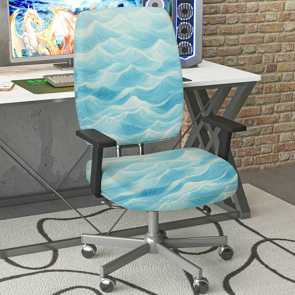 2-Piece Abstract Ocean Wave Blue Pattern  Computer Chair Cover Set, Seat and Backrest