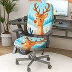2-Piece Christmas Deer Snow Forest Winter  Computer Chair Cover Set, Seat and Backrest