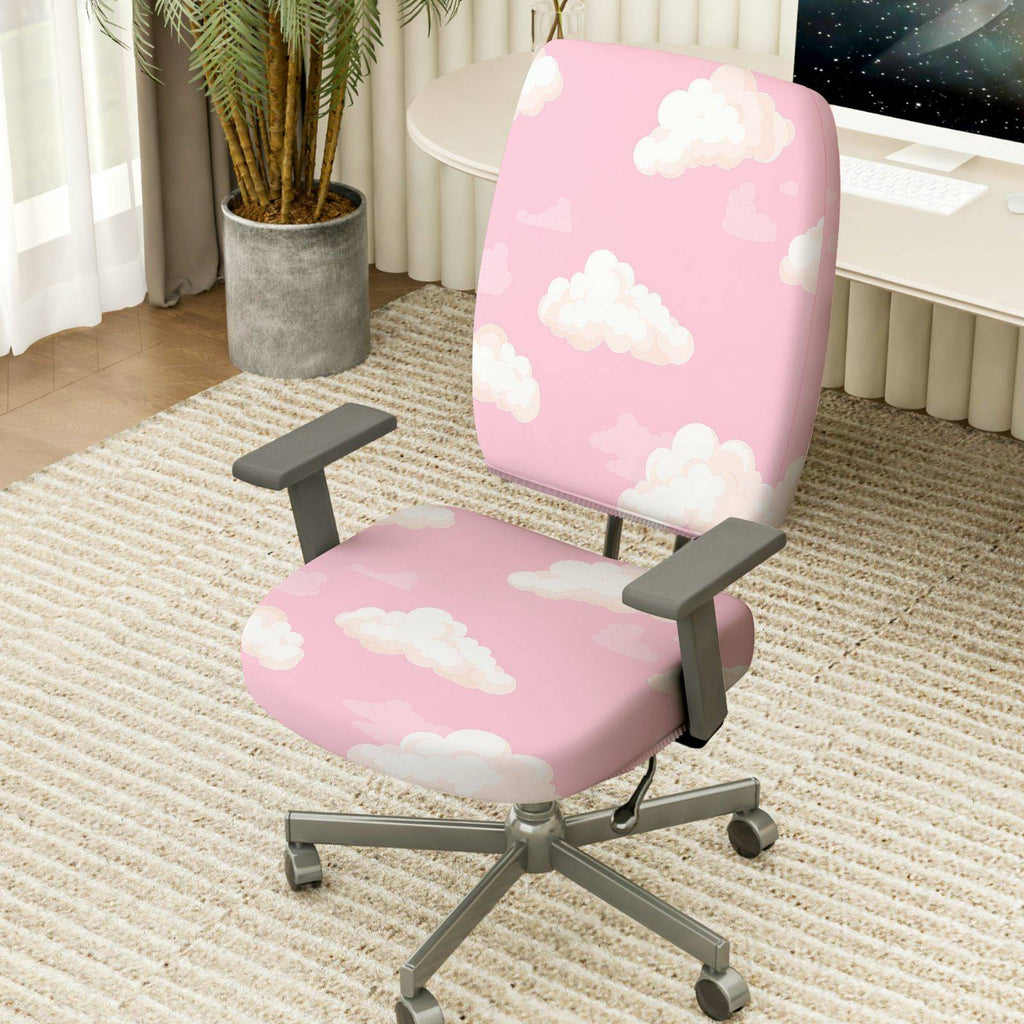 2-Piece Pink Cloud Sky Dreamy Cute Pastel  Computer Chair Cover Set, Seat and Backrest