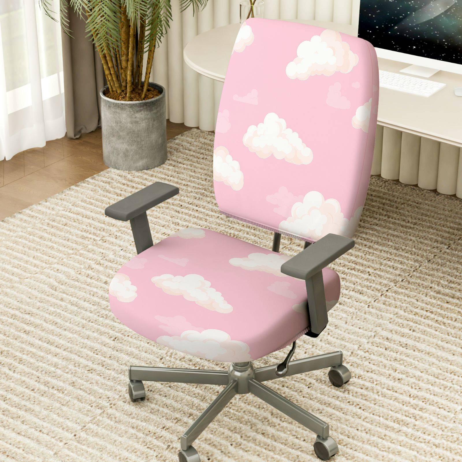 2-Piece Pink Cloud Sky Dreamy Cute Pastel  Computer Chair Cover Set, Seat and Backrest
