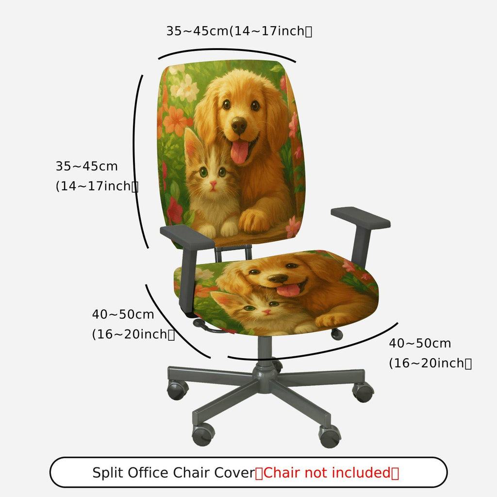 2-Piece Floral Dog Animal Green Pattern  Computer Chair Cover Set, Seat and Backrest