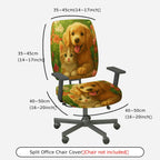 2-Piece Floral Dog Animal Green Pattern  Computer Chair Cover Set, Seat and Backrest