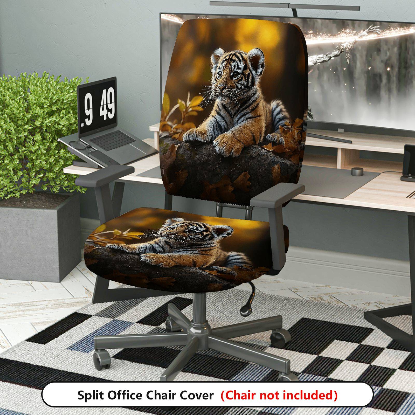 2-Piece Adorable Tiger Artistic Autumn Nature  Computer Chair Cover Set, Seat and Backrest