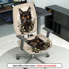 2-Piece Black Cat Floral Animal Pattern  Computer Chair Cover Set, Seat and Backrest