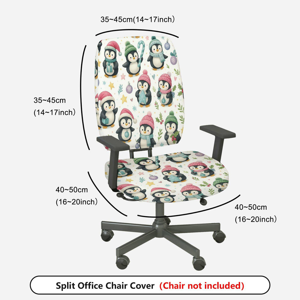2-Piece Christmas Penguin Winter Festive Holiday Cute  Computer Chair Cover Set, Seat and Backrest