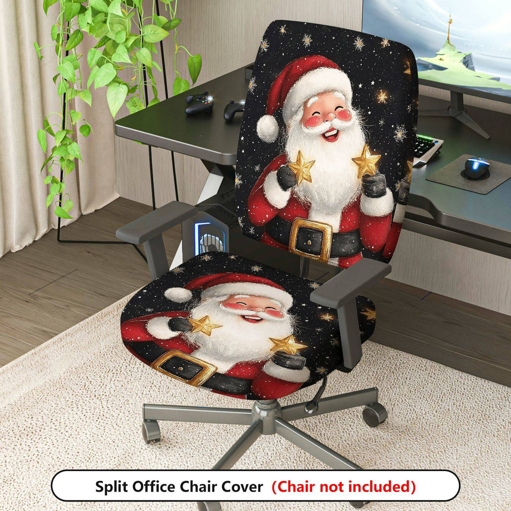 2-Piece Christmas Santa Starry Joyful  Computer Chair Cover Set, Seat and Backrest