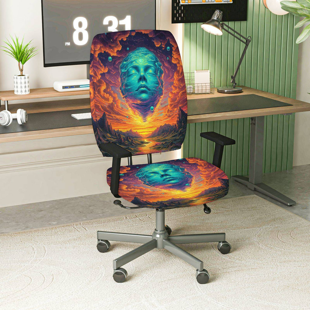 2-Piece Abstract Artistic Graphic Cosmic Landscape Galaxy Astronaut Theme  Computer Chair Cover Set, Seat and Backrest