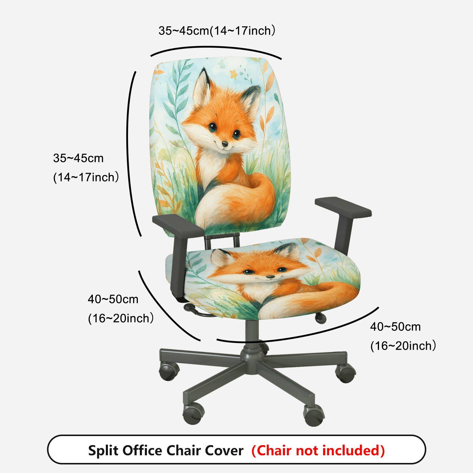 2-Piece Cute Animal Fox Forest Nature  Computer Chair Cover Set, Seat and Backrest