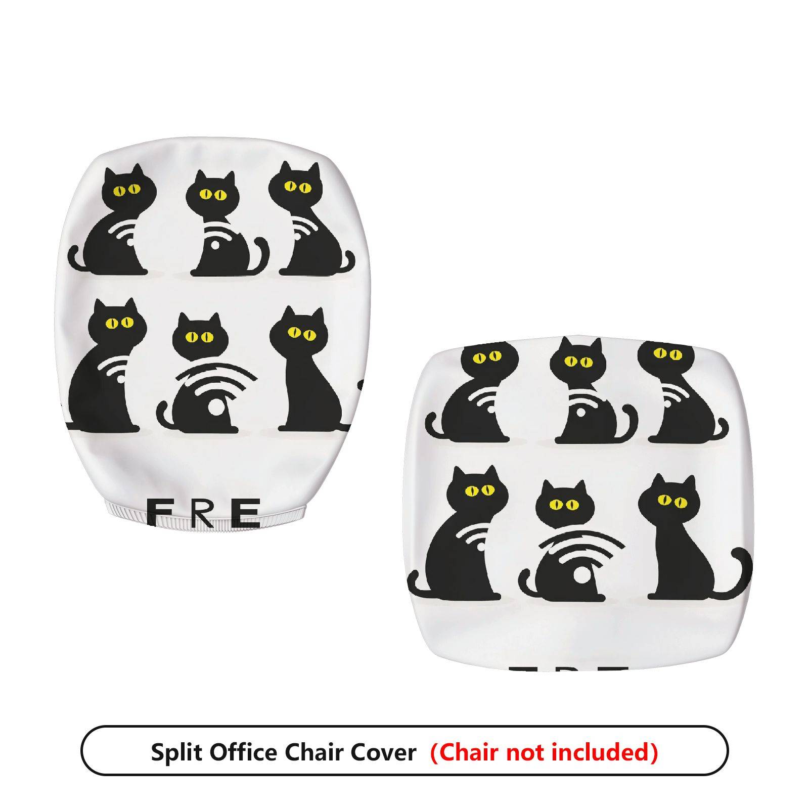 2-Piece Black cat pattern Halloween  Computer Chair Cover Set, Seat and Backrest