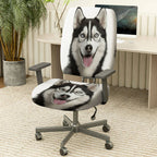 2-Piece Cute Husky Dog Animal Print Stretch  Computer Chair Cover Set, Seat and Backrest