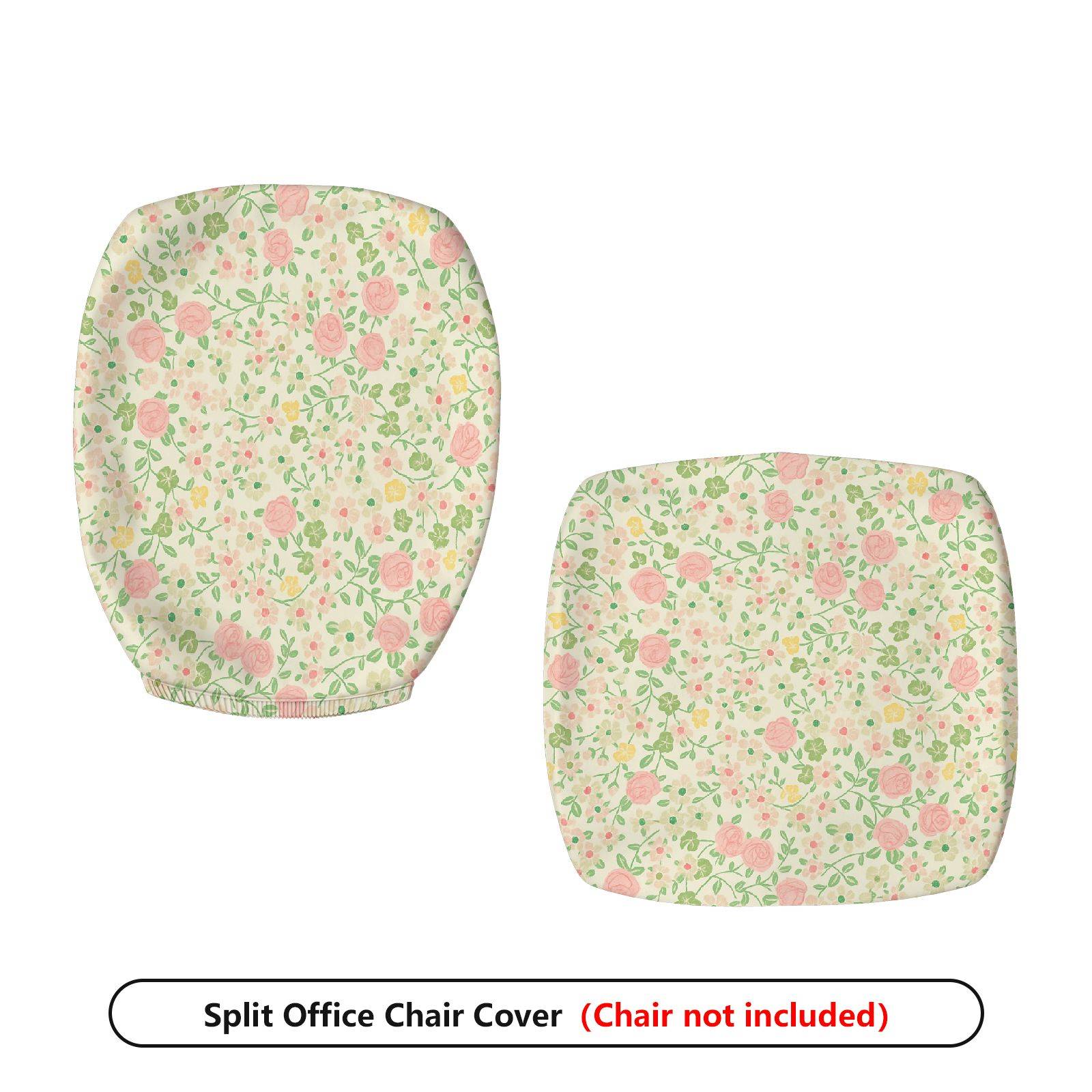 2-Piece Floral Pattern Rose Print Garden Style Flower  Computer Chair Cover Set, Seat and Backrest