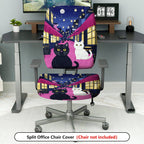 2-Piece Cat Night Street Black White Moonlight  Computer Chair Cover Set, Seat and Backrest