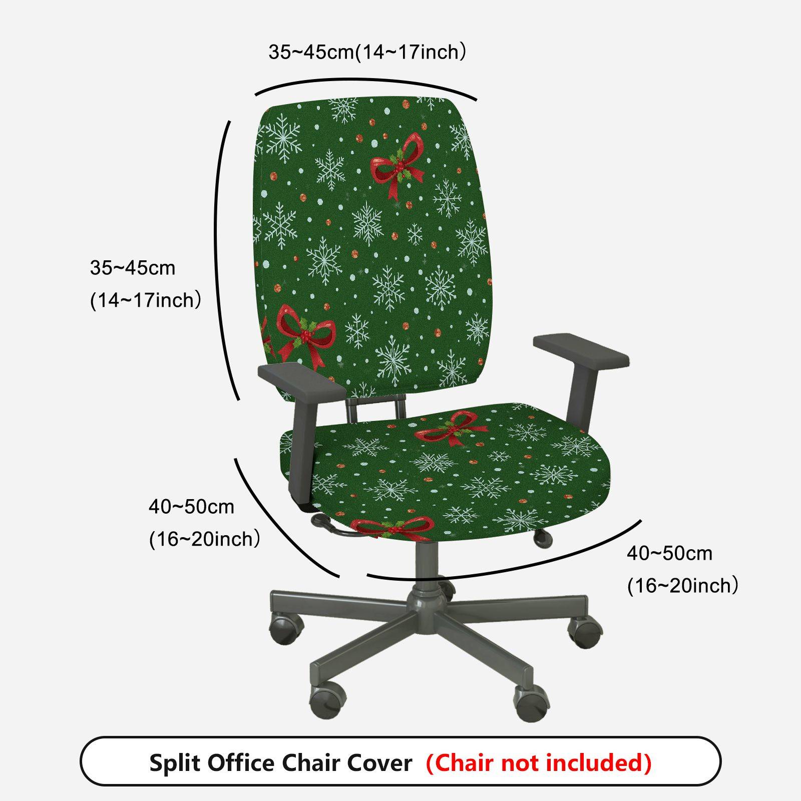 2-Piece Christmas Holiday Festive Snowflake Bow  Computer Chair Cover Set, Seat and Backrest