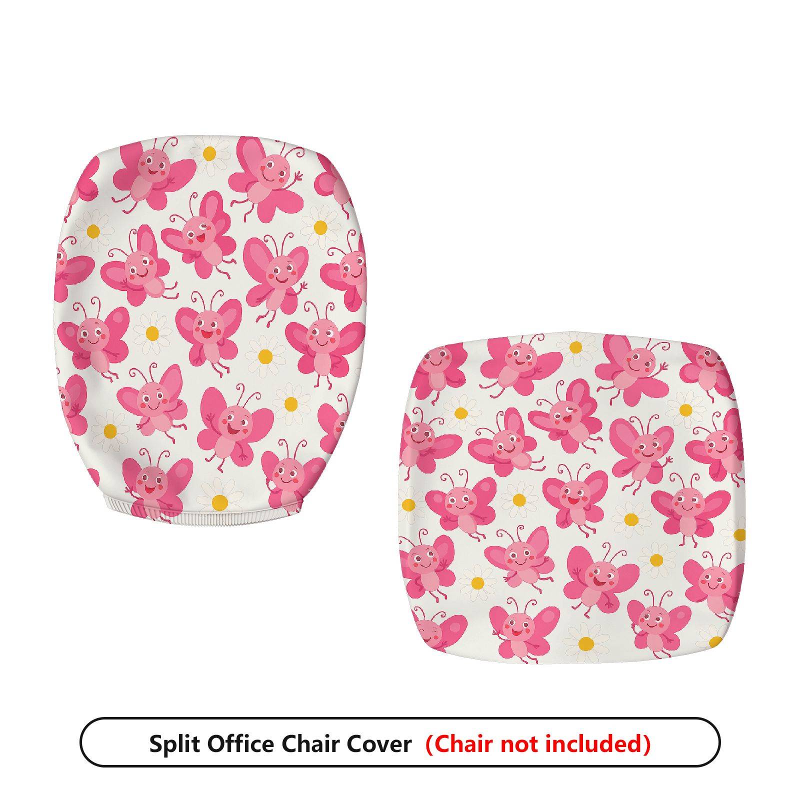 2-Piece Pink Butterfly Floral Cute  Computer Chair Cover Set, Seat and Backrest