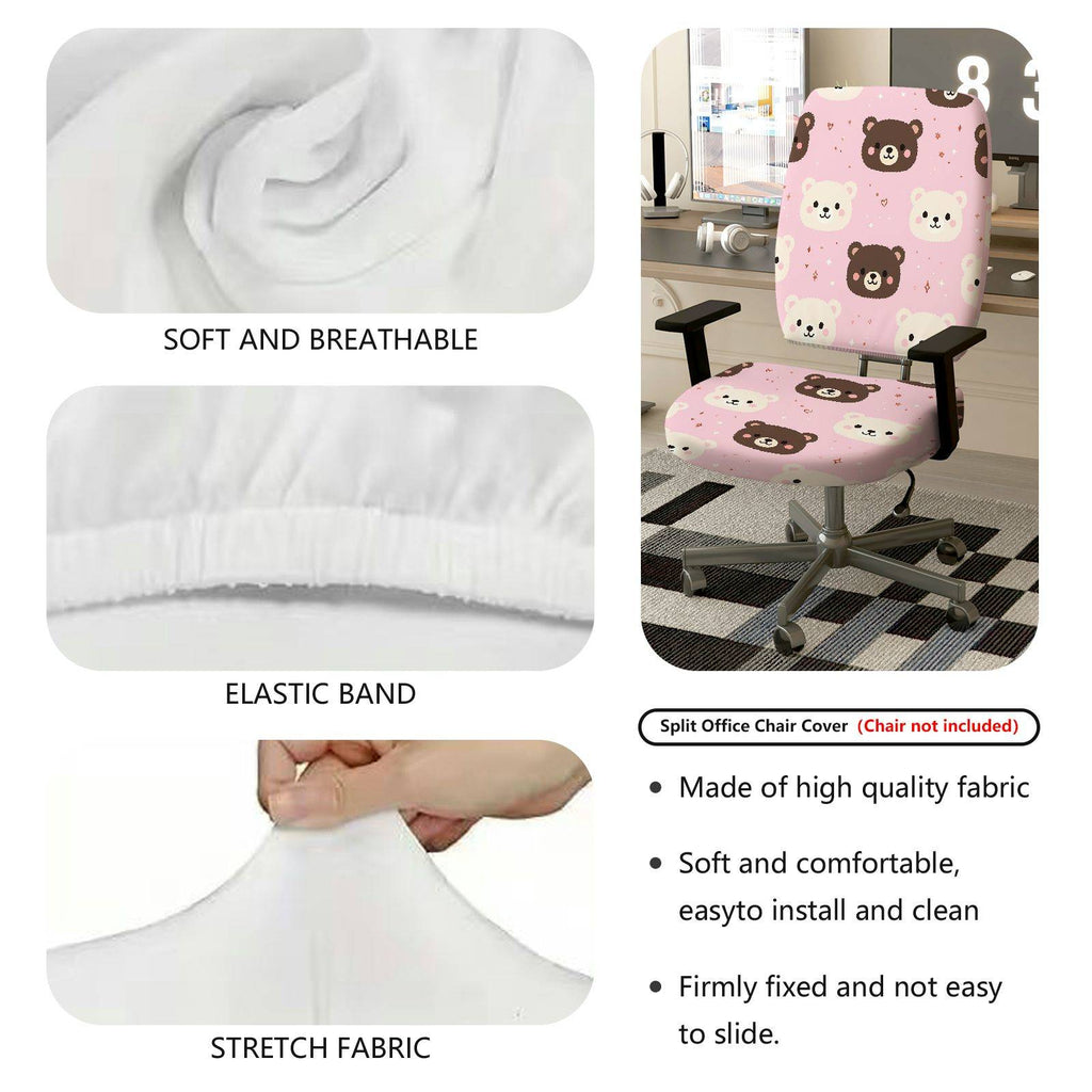 2-Piece Cute Bear Pink Fun Sweet Home  Computer Chair Cover Set, Seat and Backrest