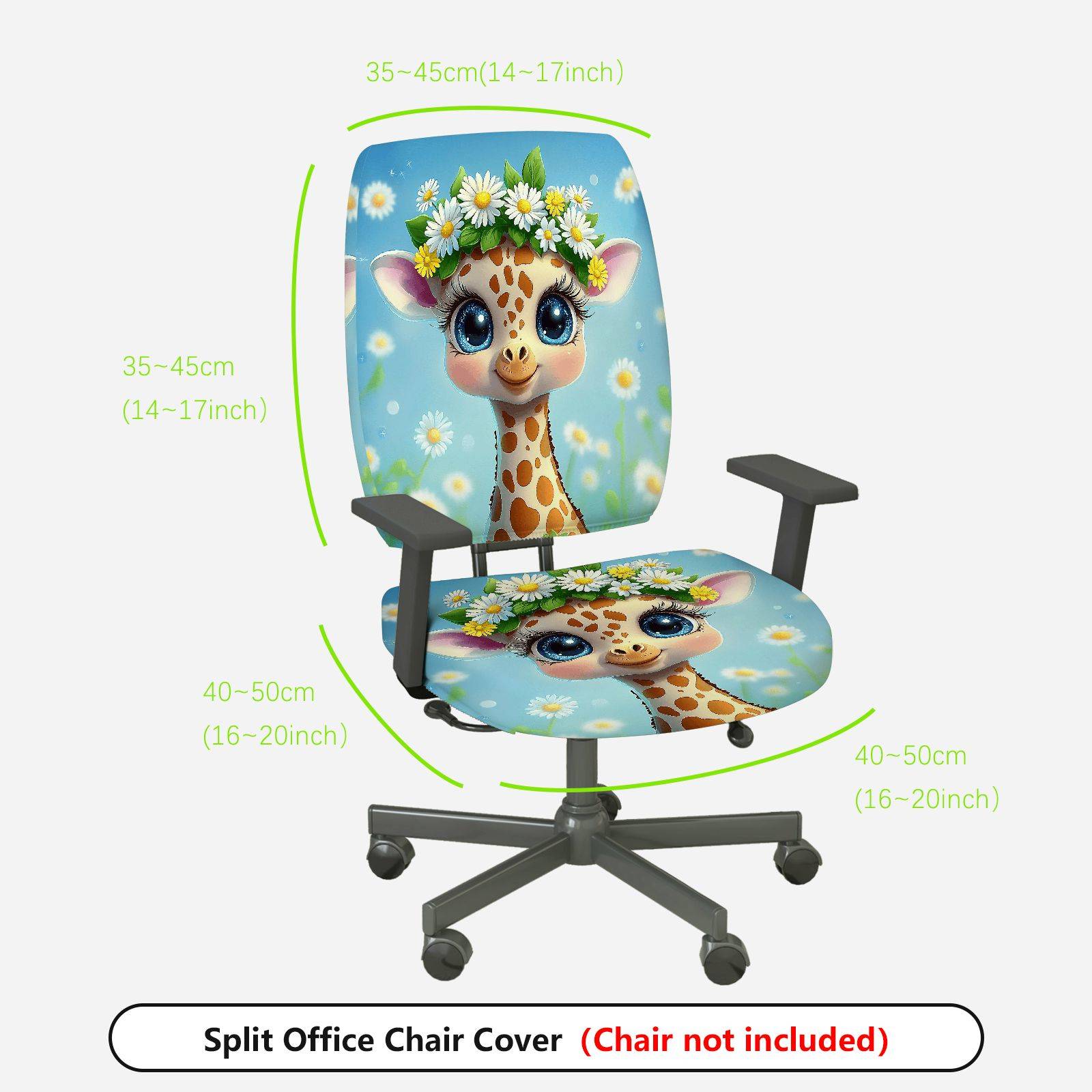 2-Piece Cute Giraffe Flower Decor Animal  Computer Chair Cover Set, Seat and Backrest
