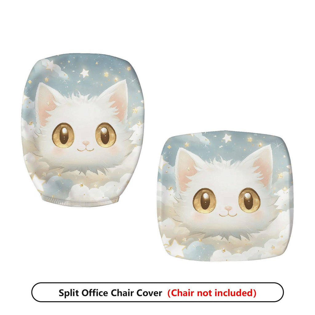 2-Piece Cute Cat Star Cloud Sky  Computer Chair Cover Set, Seat and Backrest