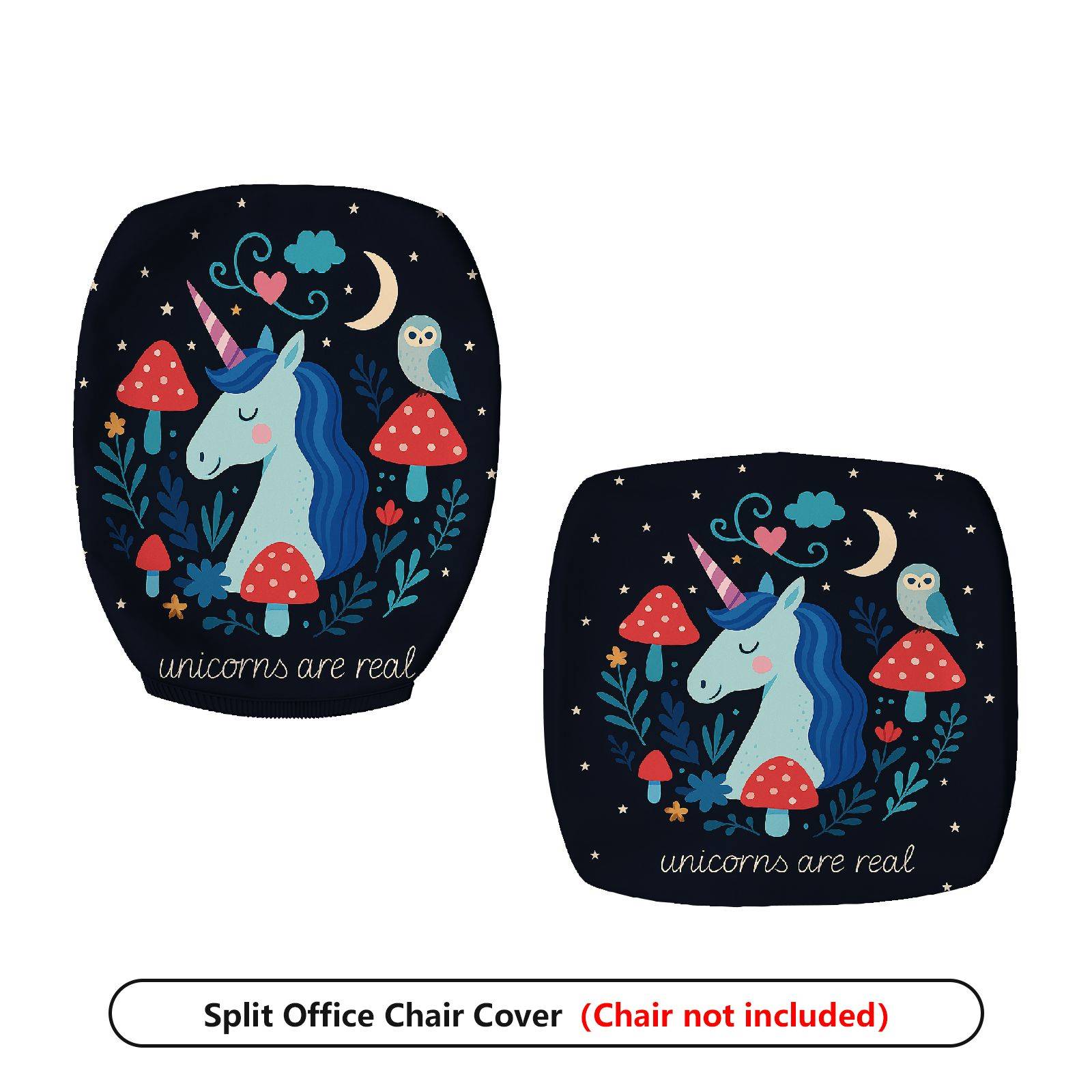 2-Piece Unicorn Fantasy Cute Decorative Colorful  Computer Chair Cover Set, Seat and Backrest