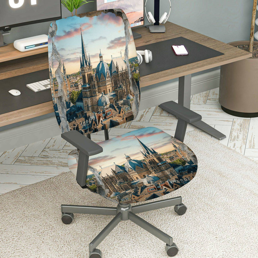 2-Piece Cathedral Landscape Architecture Travel Art  Computer Chair Cover Set, Seat and Backrest