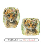 2-Piece Cute Floral Tiger Nature Art  Computer Chair Cover Set, Seat and Backrest