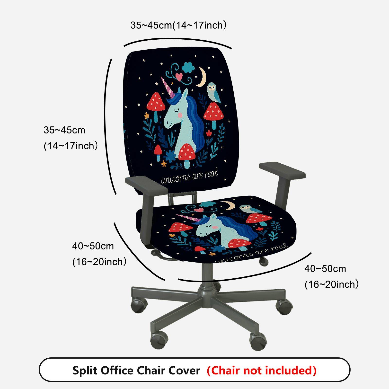 2-Piece Unicorn Fantasy Cute Decorative Colorful  Computer Chair Cover Set, Seat and Backrest