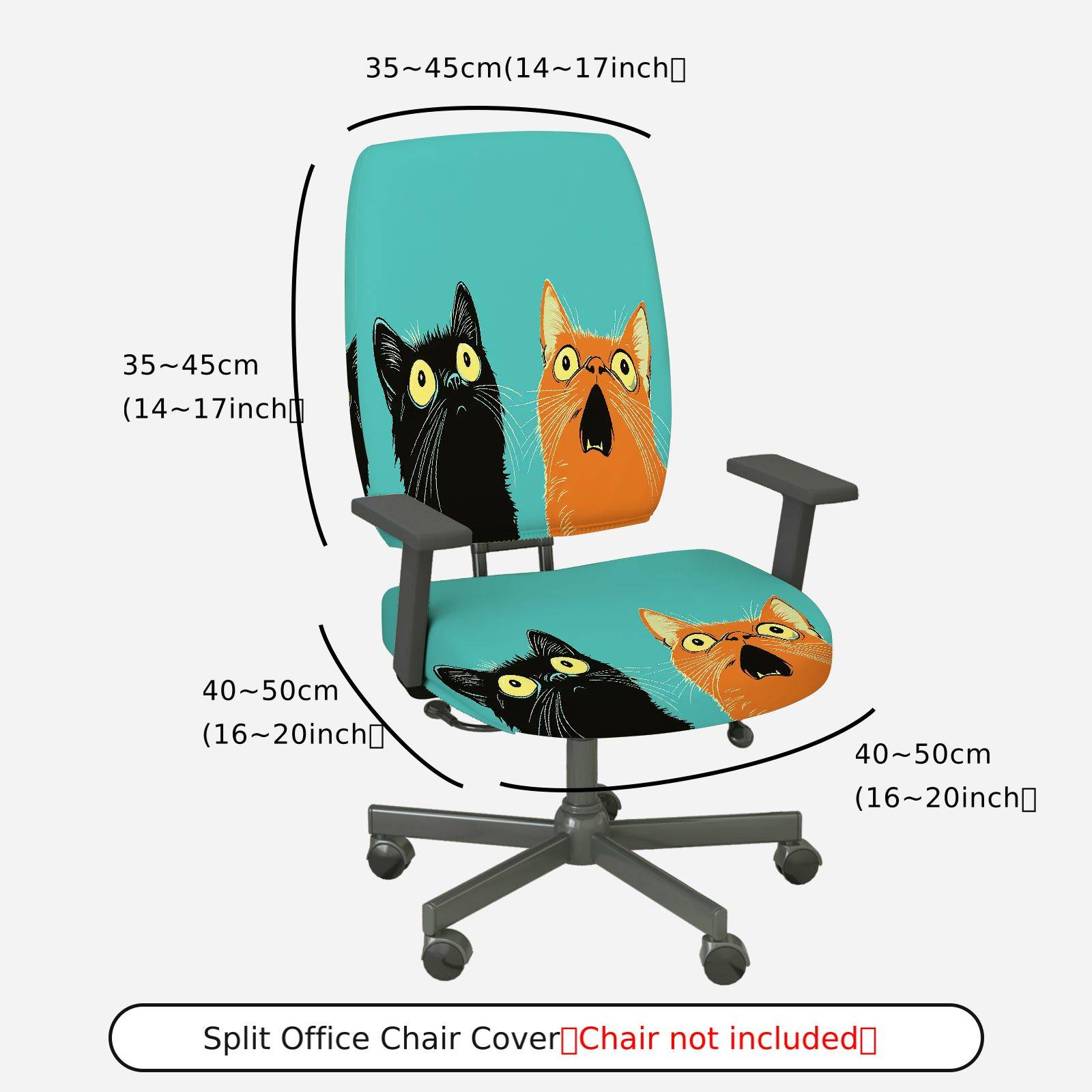 2-Piece Cute Cat Pattern Colorful Fun Whimsical Unique  Computer Chair Cover Set, Seat and Backrest