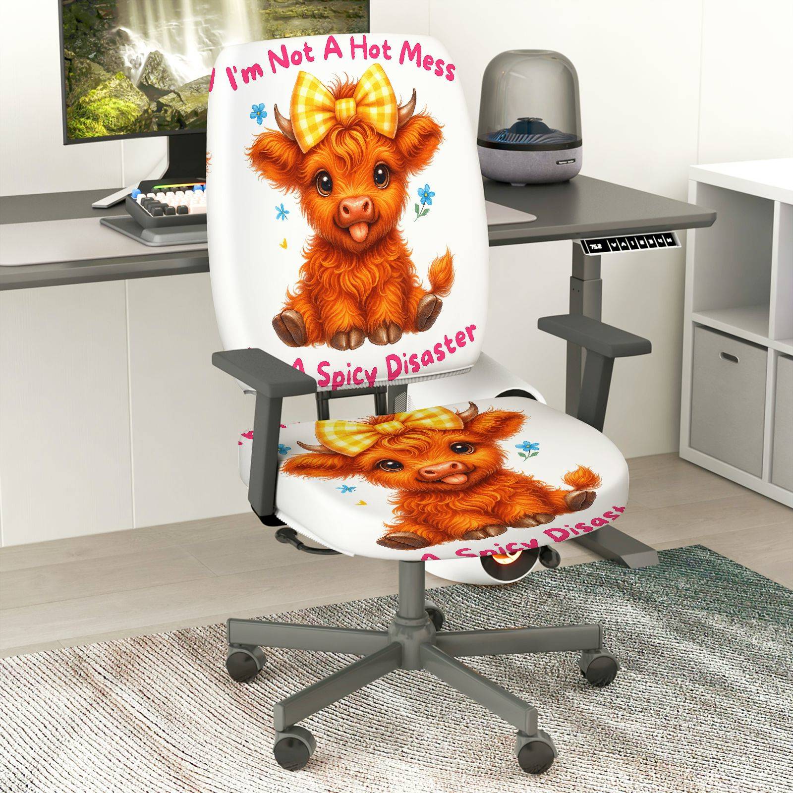 2-Piece Cute Funny Animal  Computer Chair Cover Set, Seat and Backrest