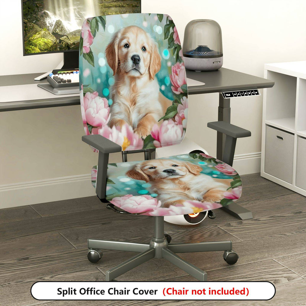 2-Piece Floral Dog Pattern Colorful Cute Relaxing  Computer Chair Cover Set, Seat and Backrest