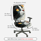 2-Piece Cat Pattern Art Design Animal Print Black White  Computer Chair Cover Set, Seat and Backrest