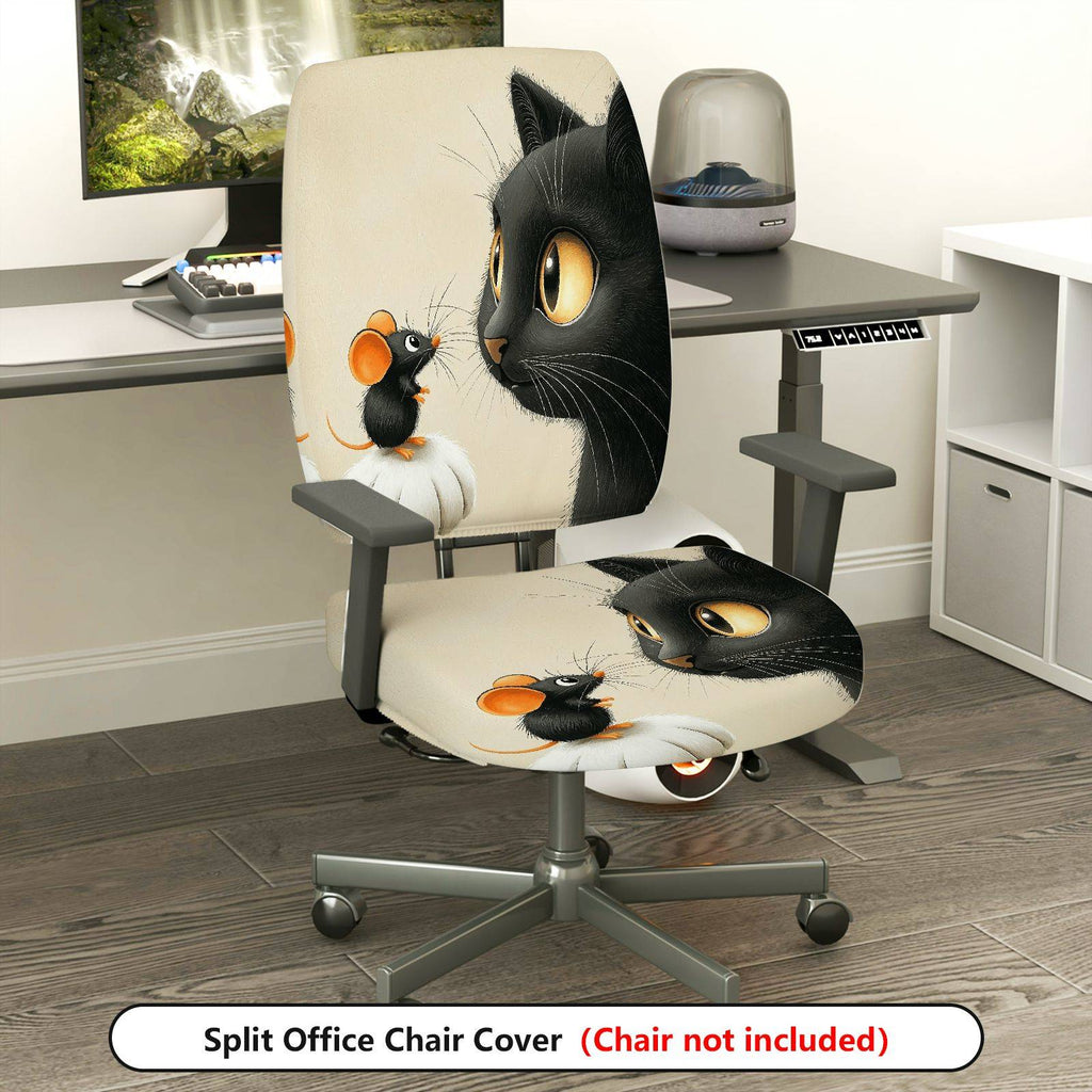 2-Piece Cat Mouse Fun Cute Animal  Computer Chair Cover Set, Seat and Backrest