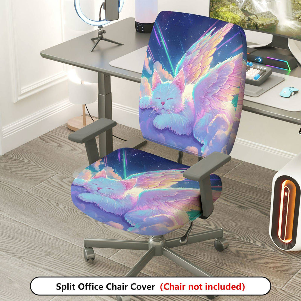 2-Piece Sky Cat Angel Wings Fantasy  Computer Chair Cover Set, Seat and Backrest