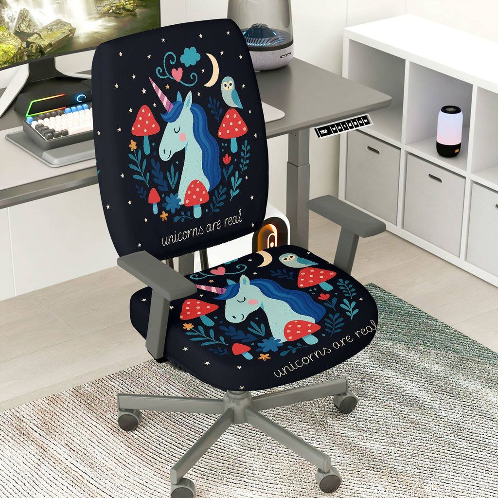 2-Piece Unicorn Fantasy Cute Decorative Colorful  Computer Chair Cover Set, Seat and Backrest