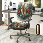 2-Piece Christmas Deer Cardinal Berry Snow Decor  Computer Chair Cover Set, Seat and Backrest