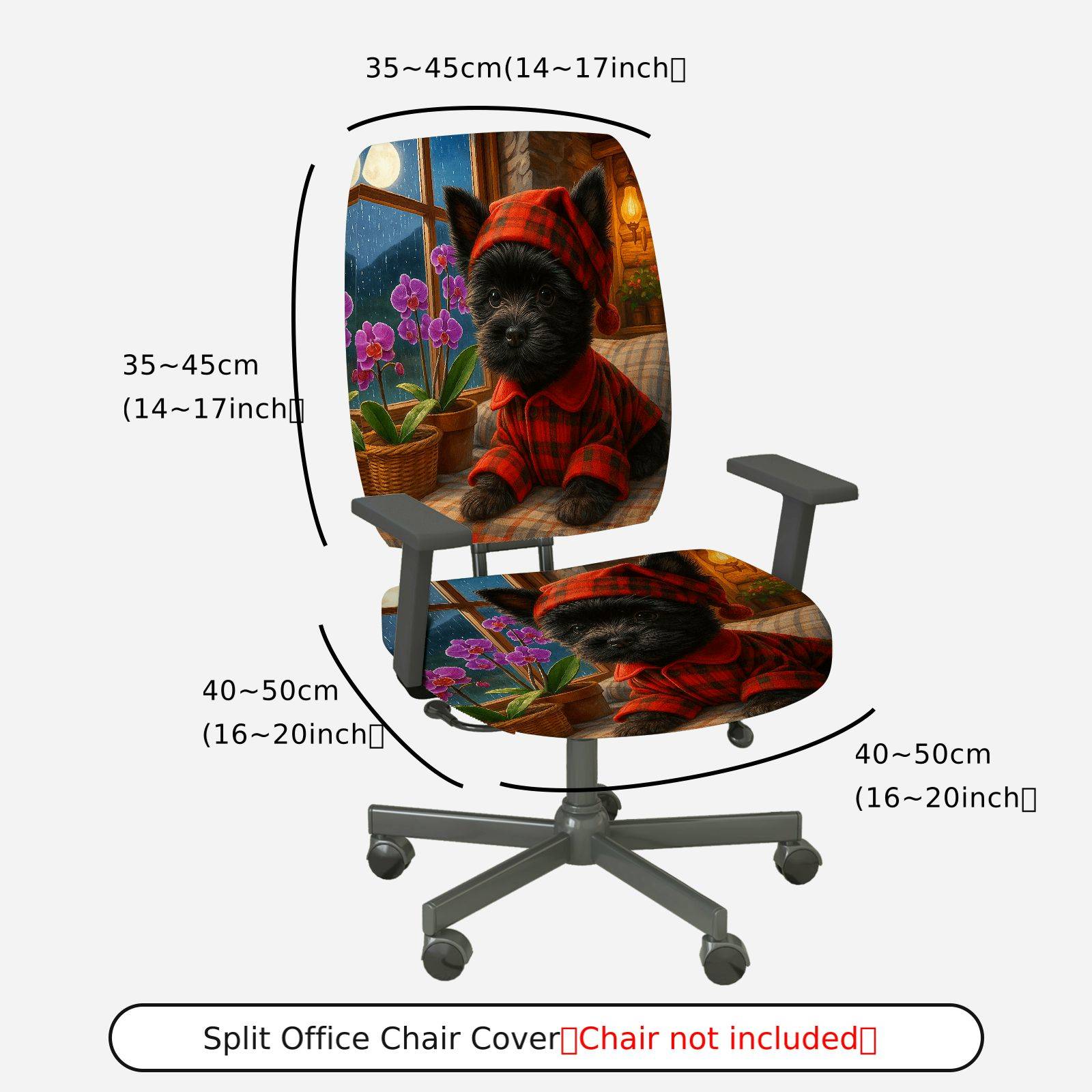 2-Piece Cute Dog Cozy Plaid Nature Winter  Computer Chair Cover Set, Seat and Backrest