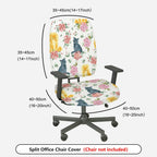 2-Piece Floral Cat Pattern Colorful Cute  Computer Chair Cover Set, Seat and Backrest