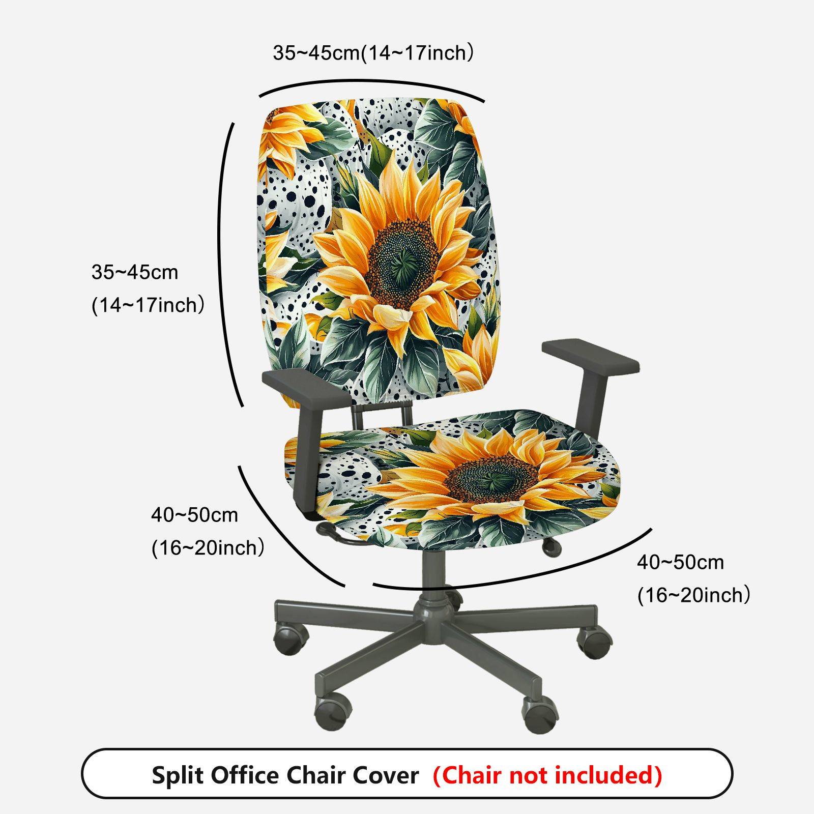2-Piece Sunflower Floral Nature Pattern Modern Summer  Computer Chair Cover Set, Seat and Backrest