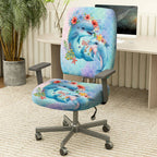 2-Piece Dolphin Ocean Flowers Animal  Computer Chair Cover Set, Seat and Backrest