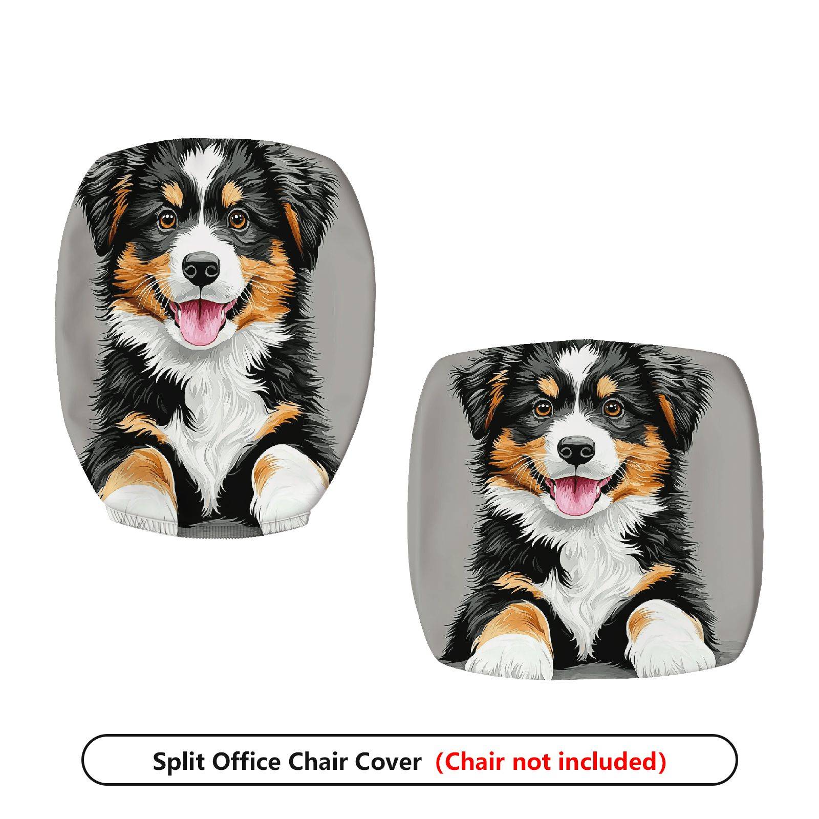 2-Piece Dog Puppy Pet Animal Cute Funny  Computer Chair Cover Set, Seat and Backrest