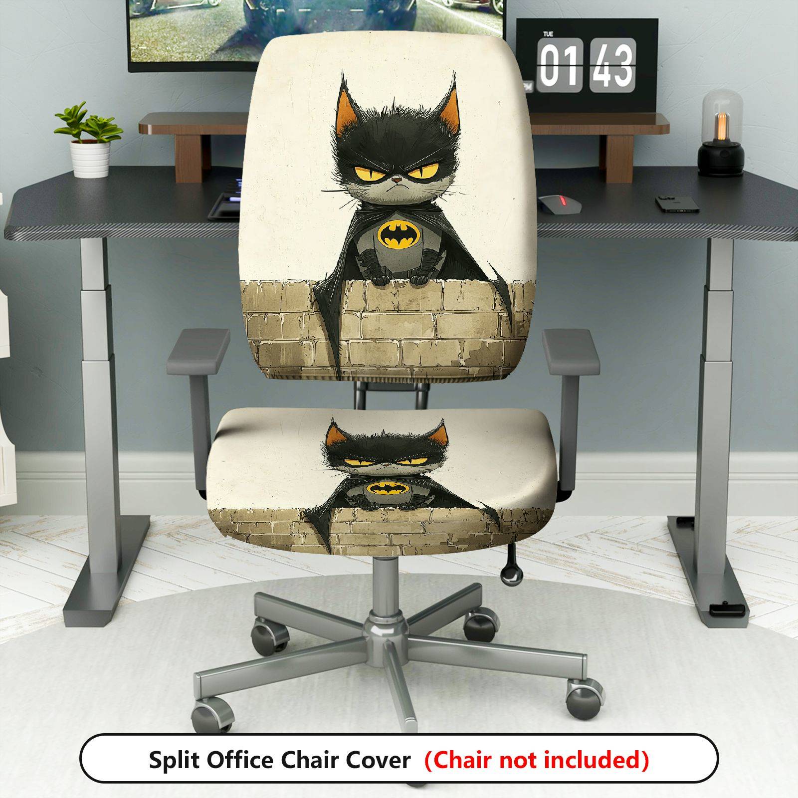 2-Piece Cat Batman Black Fun Creative  Computer Chair Cover Set, Seat and Backrest