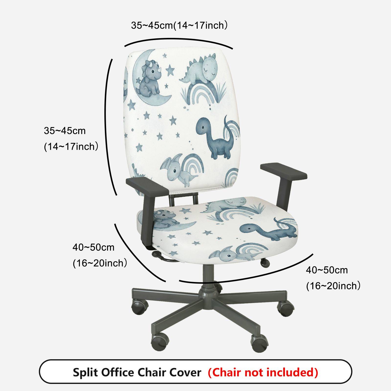 2-Piece Cute Dinosaur Star Moon Rainbow Animal  Computer Chair Cover Set, Seat and Backrest