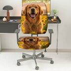 2-Piece Dog Sunflower Nature Joyful Happy  Computer Chair Cover Set, Seat and Backrest