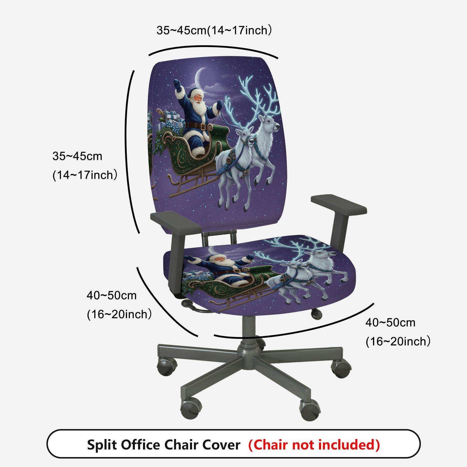 2-Piece Christmas Santa Sleigh Reindeer Moonlight Night  Computer Chair Cover Set, Seat and Backrest