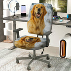2-Piece Cute Dog Winter Snow Fun Joyful  Computer Chair Cover Set, Seat and Backrest