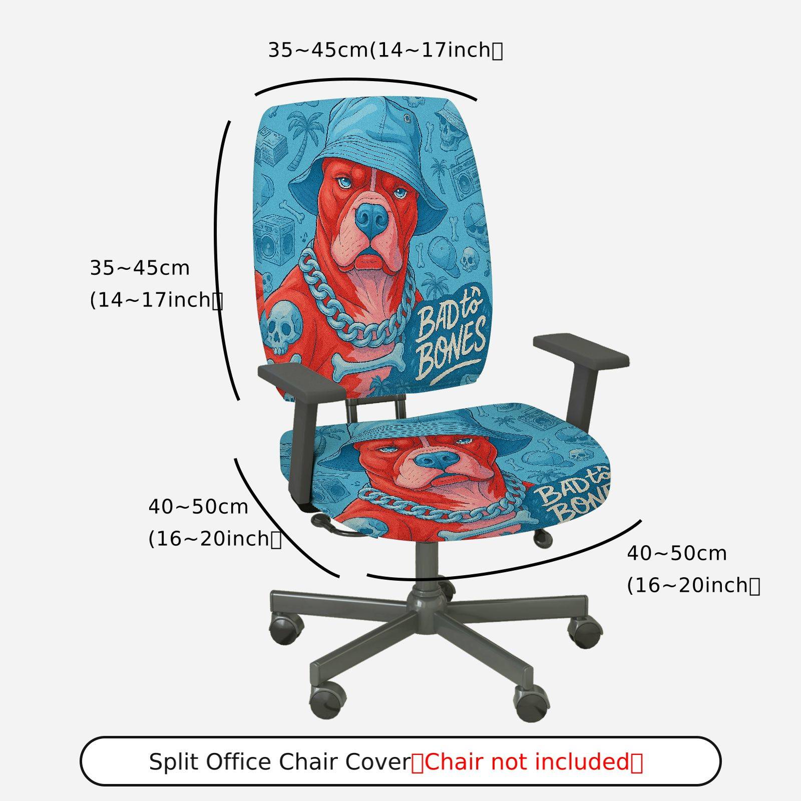 2-Piece Dog Skull Chain Hip Hop  Computer Chair Cover Set, Seat and Backrest