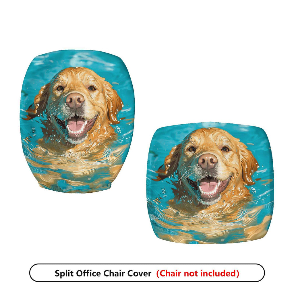 2-Piece Swimming Dog Animal Fun Pet  Computer Chair Cover Set, Seat and Backrest
