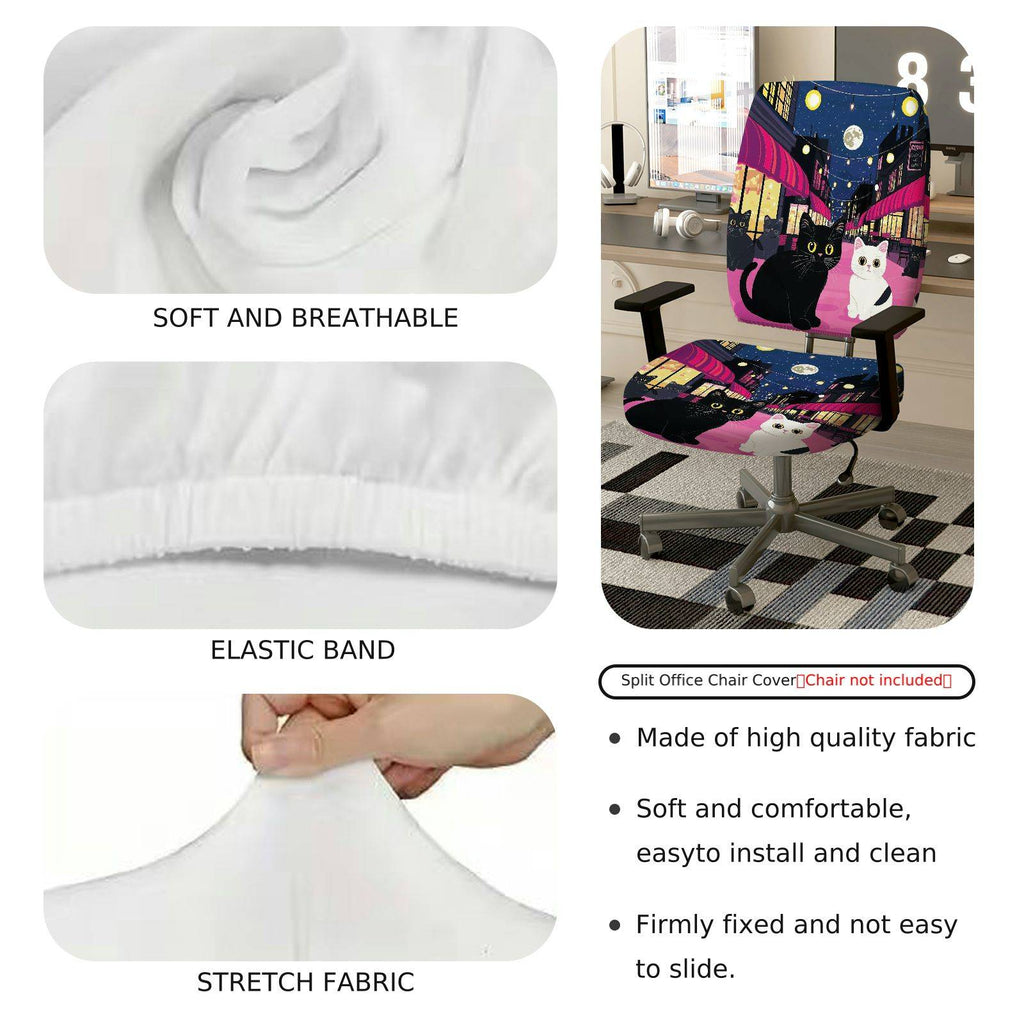 2-Piece Cat Night City Festival Decorative Moon  Computer Chair Cover Set, Seat and Backrest