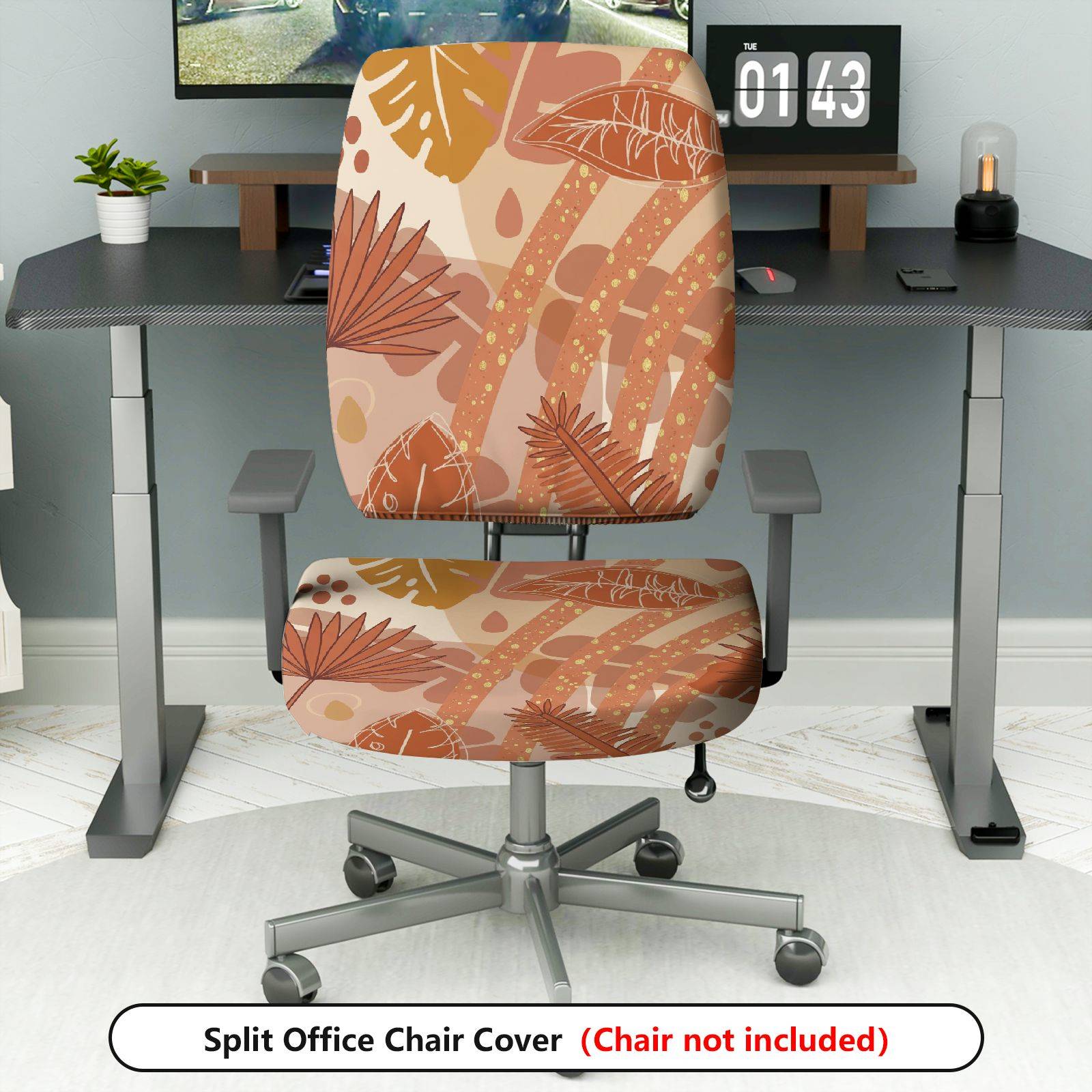 2-Piece Abstract Leaves Nature Art Pattern  Computer Chair Cover Set, Seat and Backrest
