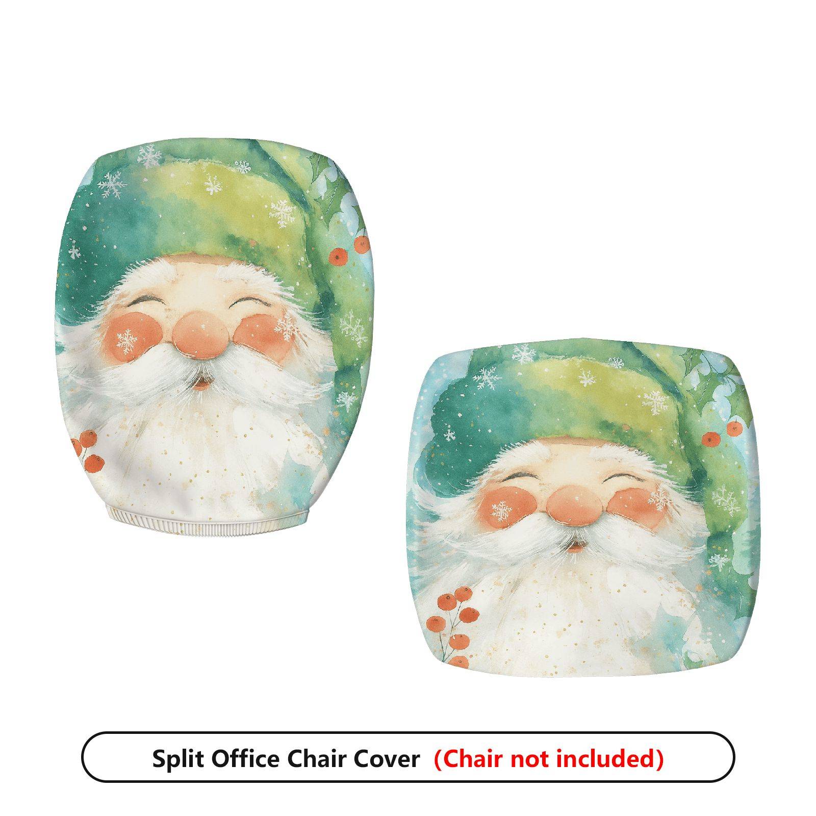 2-Piece Christmas Winter Santa Claus Snowflakes Festive Decorative  Computer Chair Cover Set, Seat and Backrest