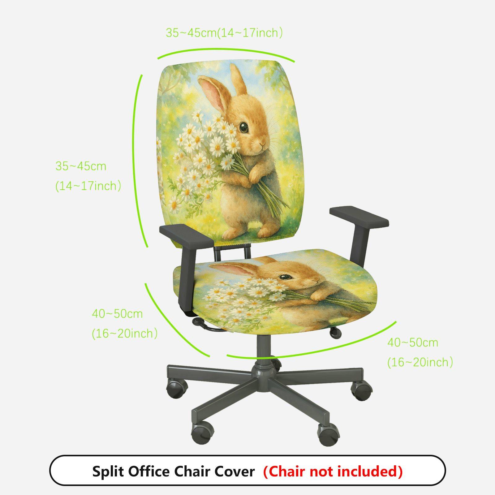 2-Piece Cute Bunny Daisy Floral Spring Summer  Computer Chair Cover Set, Seat and Backrest