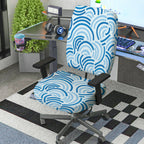 2-Piece Abstract Geometric Blue Wave Pattern  Computer Chair Cover Set, Seat and Backrest